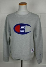 Champion 100 Womens Gray Crewneck Sweatshirt Cotton Blend M