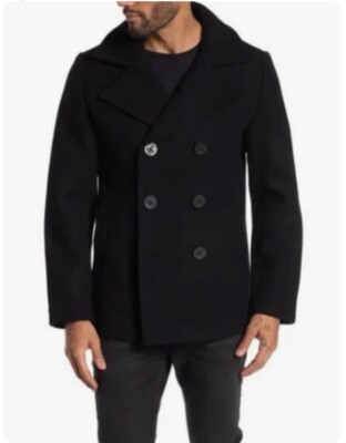 Slate & Stone Mens  Stephen  Wool Blnd Peacoat Faux Collar Black M NWT MSRP $699