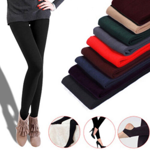 Women Ladies Plain Solid Color Cotton Winter Warm Full Length Leggings 8 Colors - Picture 1 of 21
