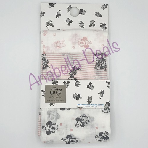 PRIMARK DISNEY BABY BOYS GIRLS UNISEX MUSLIN SQUARES 3 PACK CLOTH GIFT
