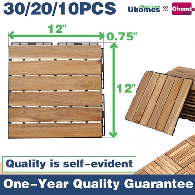 10PCS 12''x12'' Acacia Wood Deck Tiles Stripe Pattern Interlocking Patio Pavers 