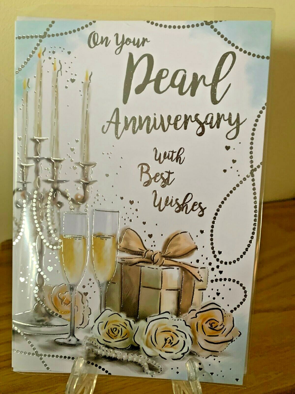 Pearl Wedding Anniversary Gold Foil Quality Card Cake Champagne Celebrate 30 yrs