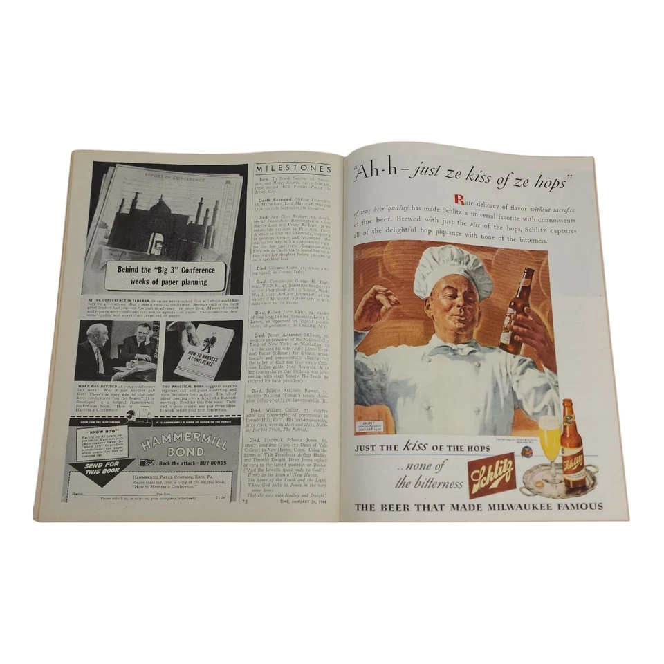 Vintage Time Magazine Jimmy Durante & Friend January 24 1944 Advertisements No 4 - Image 2 of 4