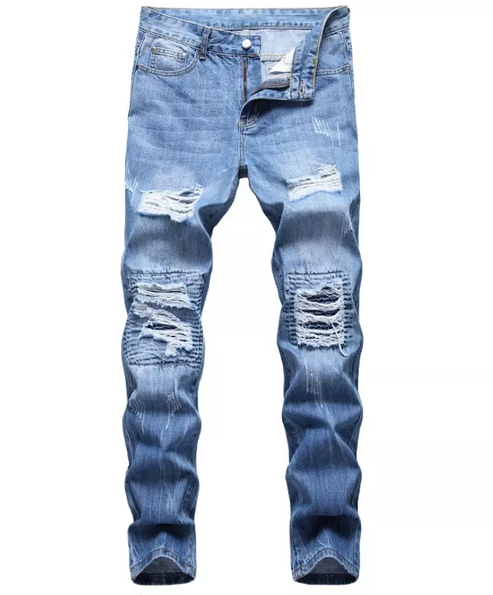 Men Denim Pants Fit Slim Casual Stylish Destroyed Ripped Skinny Jeans  Trousers