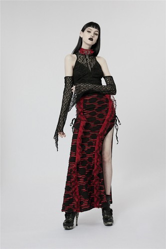 Punk Rave Black Gothic Decadent Lace Sexy High Slit Tiered Ruffle Fishtail Skirt - Picture 23 of 27