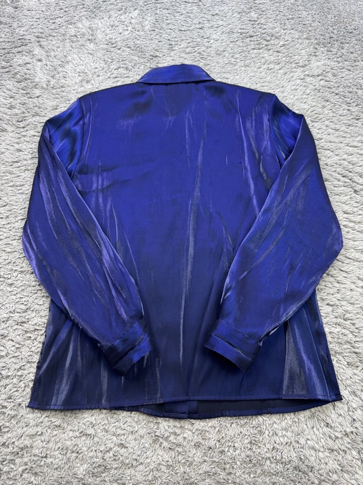 Blusa caprichosa Le Caviar Top Mujer Pequeña Azul Real Satén Arrugado en Niveles Capas Foto 2 de 4