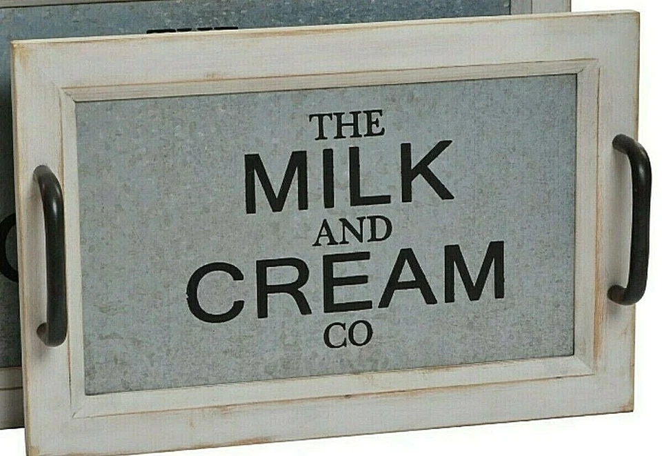 Tablett 56 x 35 cm Holz und Metall Vintage Look Shabby Stil - Bild 3 von 3