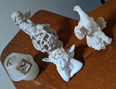 Lot De 4 Angelots En Résine Multicolores - Figurines Ange - Occasion
