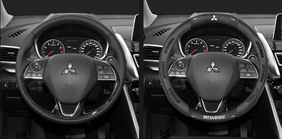 15" PU Leather+Carbon fiber Steering Wheel Cover For 1983-2025 Mitsubishi - image 2 of 4