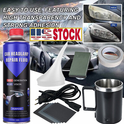 #ad 500ml Pro Headlight Restoration Repair Tool Liquid Car Polymer Polishing Set USA $28.99