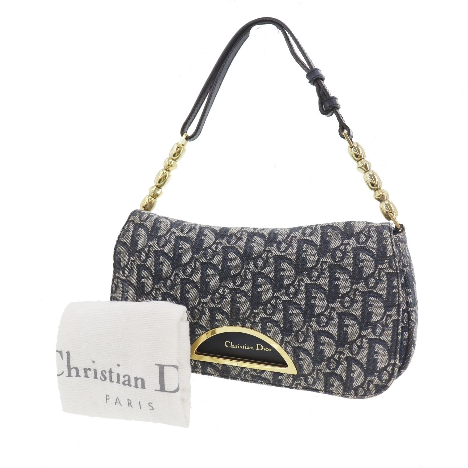 Sac à main Christian Dior Maris perle occasion marine trotteur toile vintage Italie #BO876