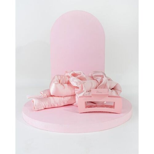NEW Brushworks Heatless Satin Curler, Scrunchies & Clip Pink Vegan/Cruelty-Free - Picture 2 of 4