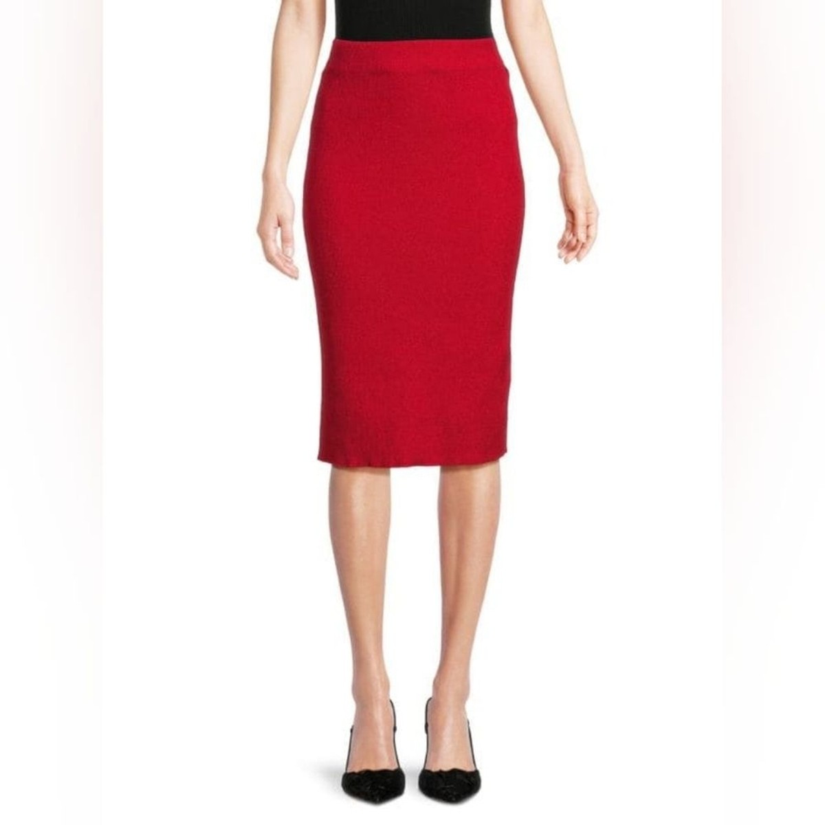 Pencil Skirt Metallic Knit Midi Skirt Metallic Ribbed Knit Pencil