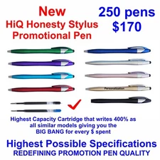 HiQ Honesty Promotional Custom Stylus Pen, 4X Writing Length,  Set of 250 pens