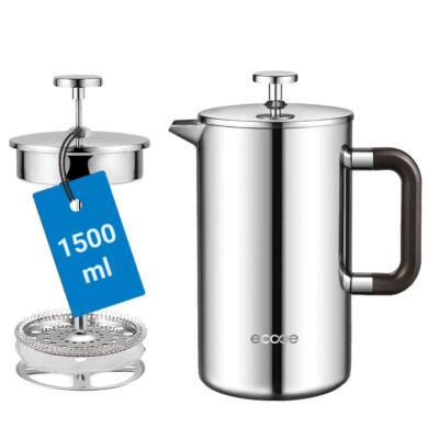 1.5L French Press Kaffee Doppelwandiger Kaffeebereiter aus 18/10 Rostenfrei E...