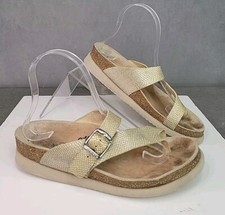 Mephisto Helen Sandals Size 37 Cream Snakeskin Leather Cork Footbed Rubber Sole