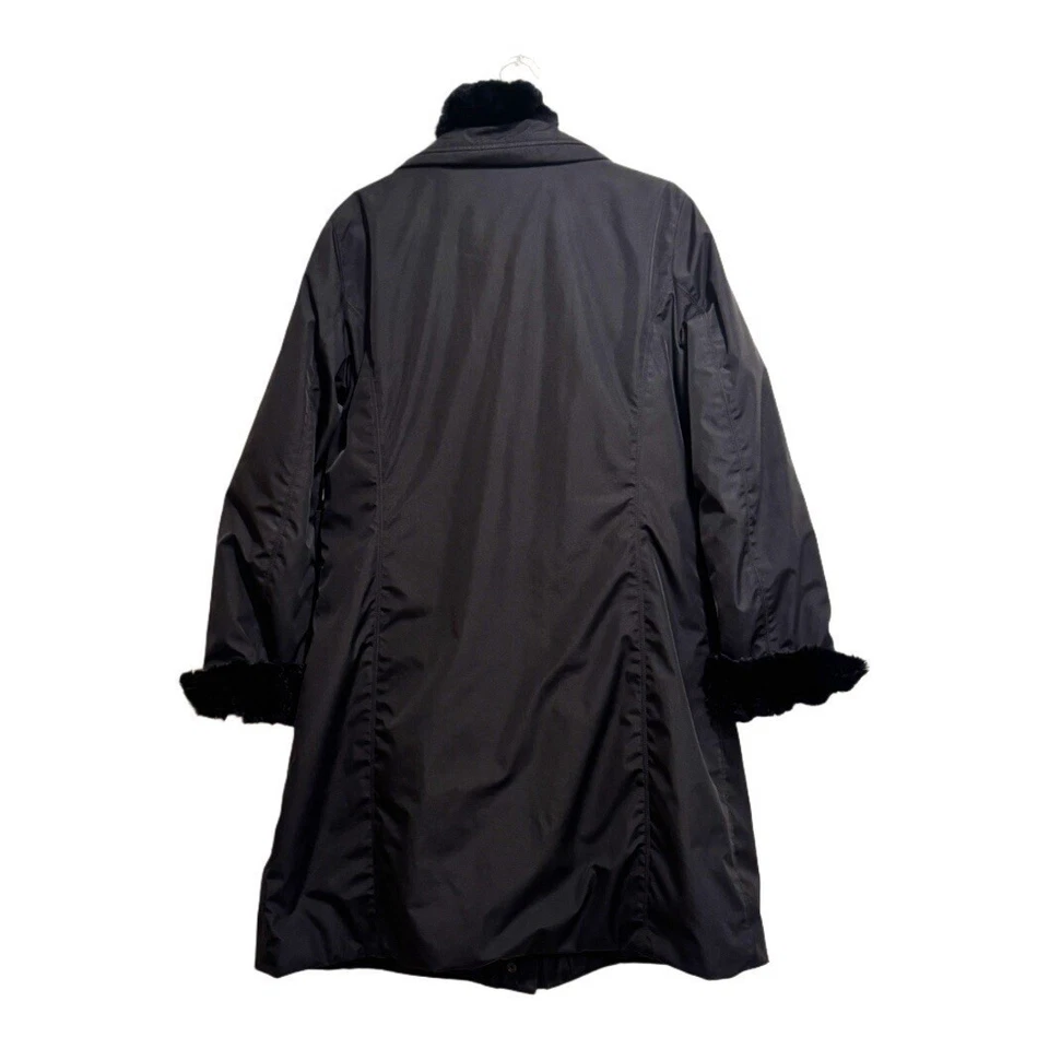 Chaqueta Parka Larga Negra Postal Abrigo de Ciudad Piel de Conejo Borde Puño 14 Hecha en Italia Foto 2 de 4