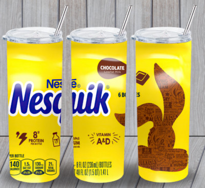 Nestle Nesquik Chocolate Milk Multicolor 20oz Insulated Tumbler Lid Straw New 
