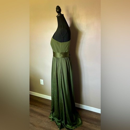 VERA WANG WHITE olive green one shoulder maxi dress formal bridesmaid gown sz 6 - Picture 5 of 12