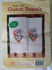 Craftways Terry Cloth Guest Towels Embroidery Kit Santa's Heart Pair Christmas