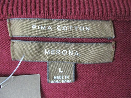 Merona Sweater Men Large Venetian Red VNeck Pima Cotton Preppy Knit Pullover NWT - Picture 3 of 14