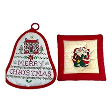 Vintage Christmas Pot Holders Set Of 2 - 3 Sa...