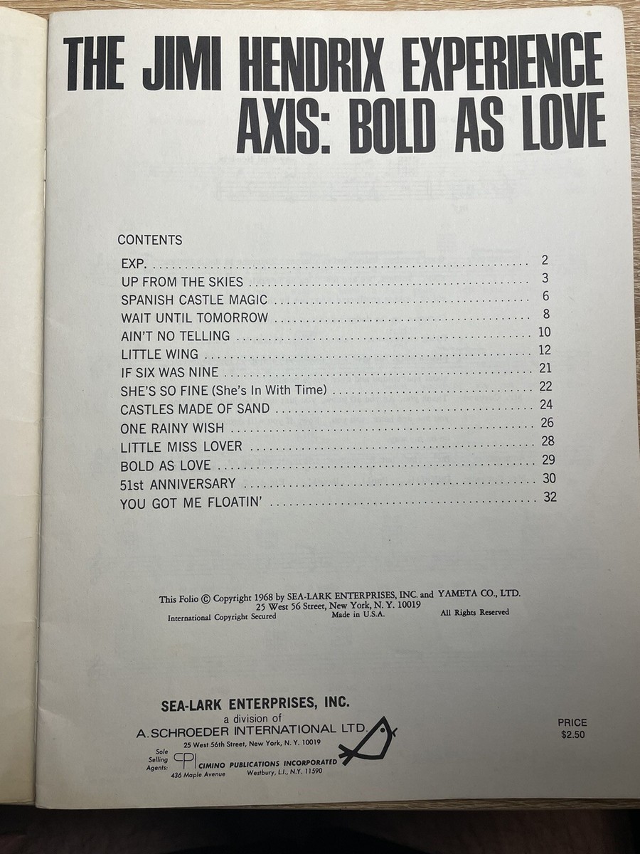 The Jimi Hendrix Experience Axis: Bold As Love Songbook, 1968 | eBay
