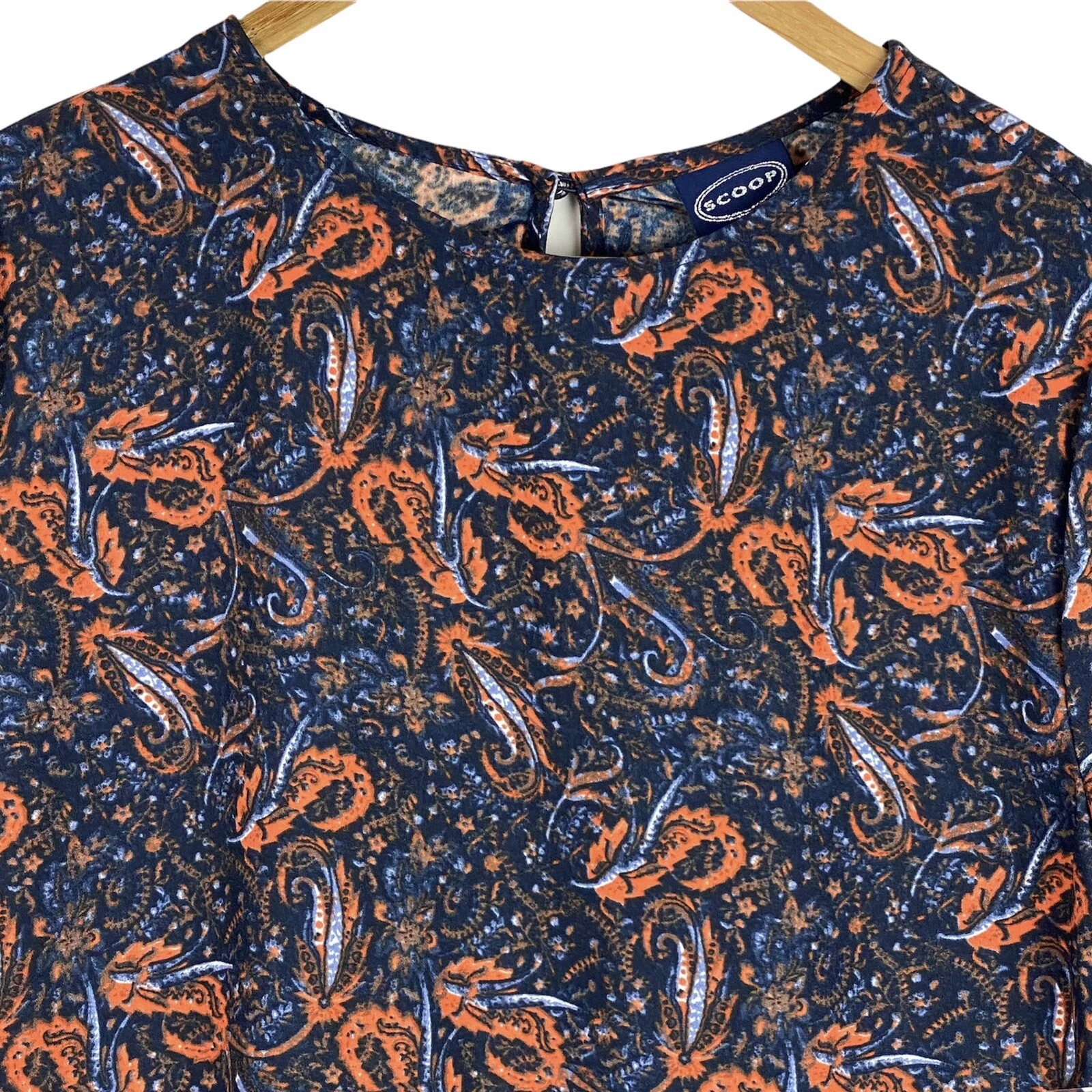 VETEMENTS Abito Scoop Paisley Blu Navy Arancione Taglia S o (4 6) MIDI Nuovo con etichette