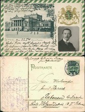 Postcard Leipzig New Theatre 2 picture heraldry 1910