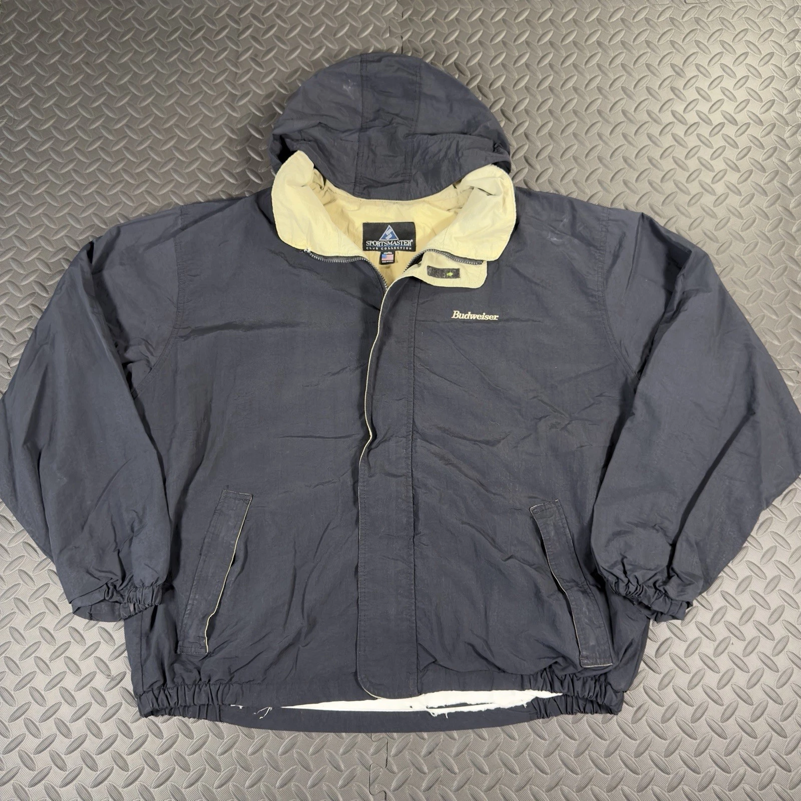Vintage 90’s Budweiser Men’s XXL Jacket Parka w/ Hood USA Beer Vendor Coat