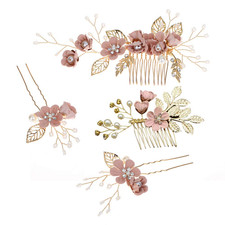Wedding Hair Comb Set Floral Rhinestone Bridal Hair Accessories Pearl Leaf Desig