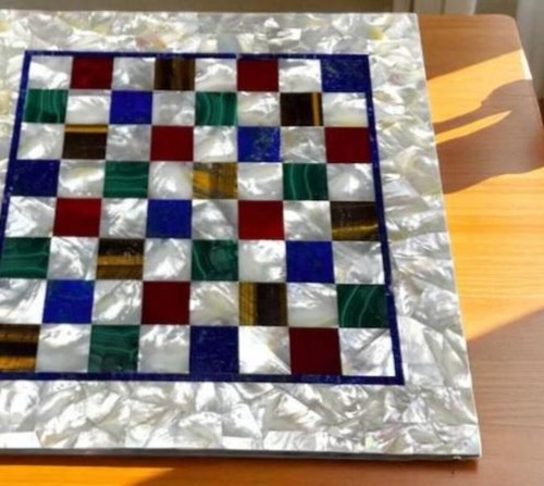 Square White Marble Chess Board – Handmade Mother of Pearl Inlay Game Set Gifts - Picture 6 of 10