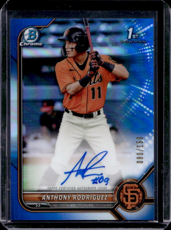 2022 Bowman Anthony Rodriguez Chrome Auto 1st Blue Refractor #80/150