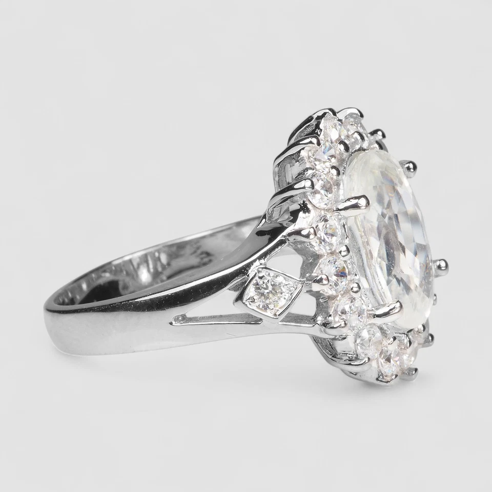 ANILLOS HECHOS A MANO CIRCÓN BLANCO BRILLANTE OVALADOS 3,50 QUILATES PLATA ESTERLINA 925 TALLA 5,75 Foto 3 de 4