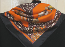 35"x35"Orange Fashion Horses Print Pure Mulberry Twill Silk14momme Scarf 88x88cm