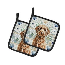 Caroline's Treasures Chocolate Labradoodle Coastal Sea Glass Pair of Potholders