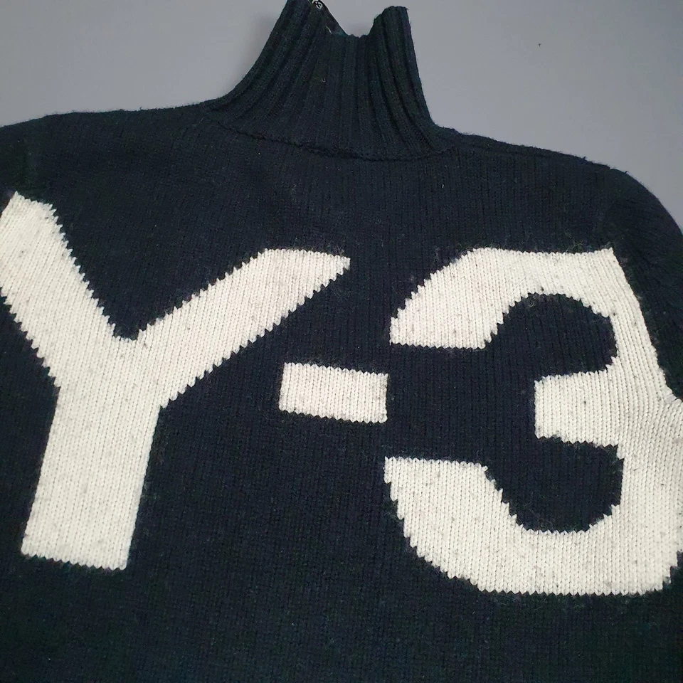 Moletom Adidas Y-3 masculino XL pulôver de lã preta logotipo Yohji Yamamoto - Imagem 2 de 4