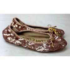 Sam Edelman Felicia Ballet Flats Rose Gold Sequins Kids Slip-On Girls 3 Preppy