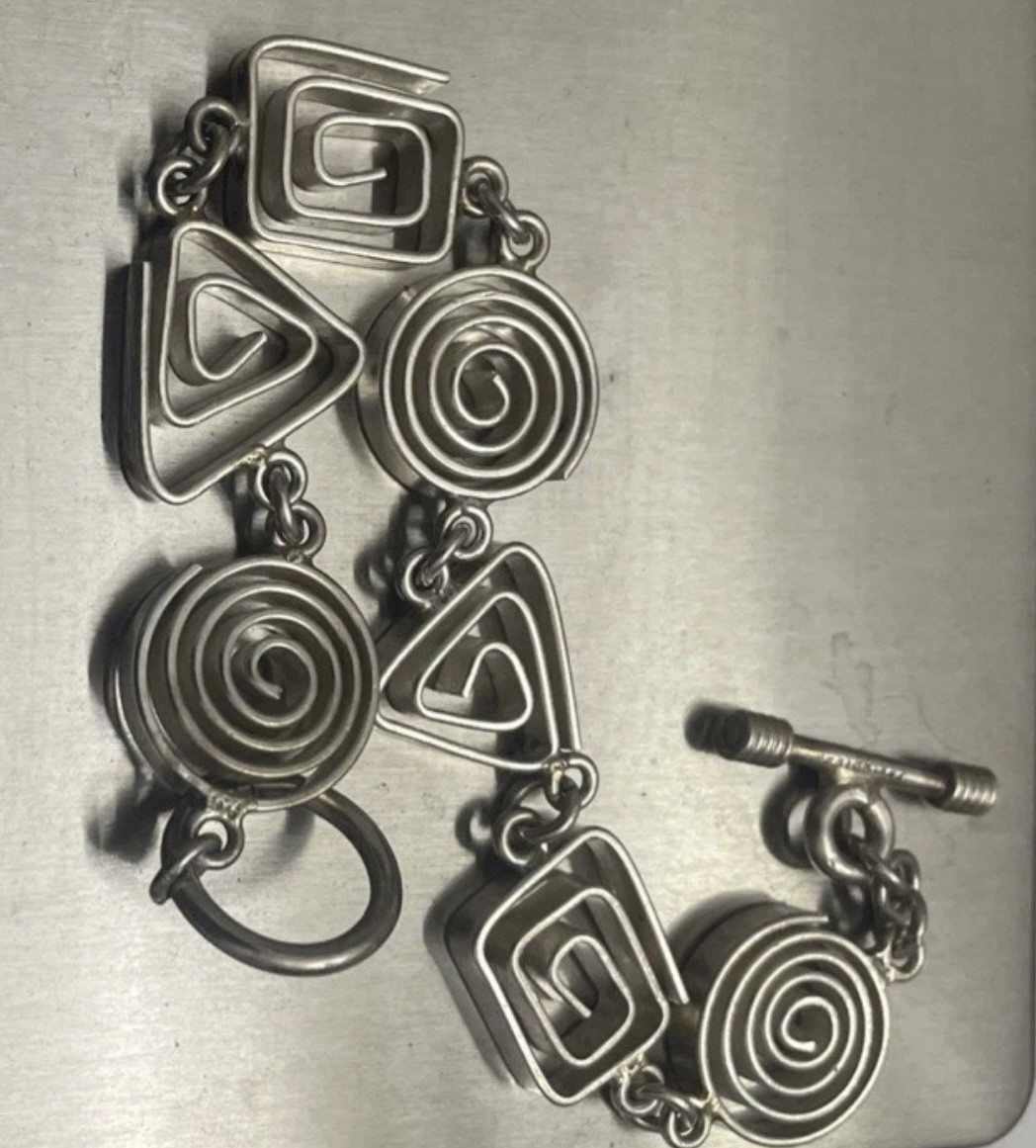 Vintage Solid Sterling Spiral Shapes Modernist To… - image 1