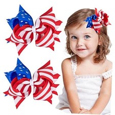 250 Anniversary 4th of July Jumbo Bow Hair Clips 5.9 Inch American Flag