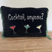 Cocktail Anyone Decorative Black Velour Couch Bed Decor Pillow