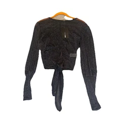 Fashion Nova Women’s All That Sparkle New Years Eve Tie Front Mesh Top Size Med