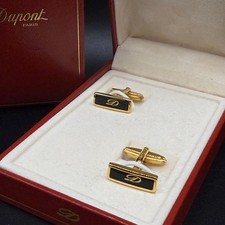 Vintage S.T. Dupont vergoldete schwarze Lack Manschettenknöpfe mit goldenem D