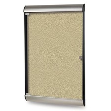 Pemberly Row Vinyl 42"x28" 1 Door Bulletin Board with Satin Frame in Caramel