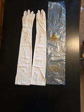 Vintage FINALE Self-Stretch Nylon Opera Gloves 21" Ivory Sizes 6-7 NOS Bag read