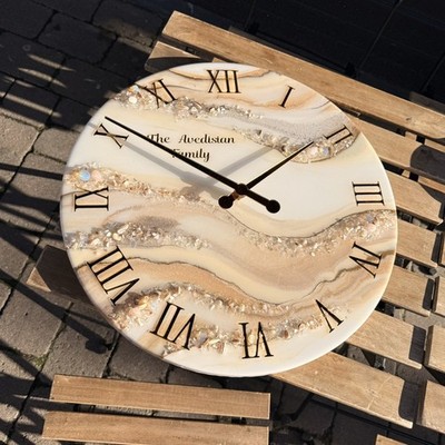 Epoxidharz Uhr: Handgefertigte Bling Wanduhr, Goldharz Wohndeko