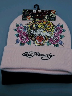 Ed Hardy Women's set of 2 Hats, color: black/light pink,Studded,stretch.