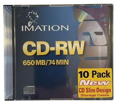 Imation CD-RW Rewritable 650/74 min 10 pk Slim Case Design New