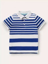 Mini Boden Boy's Stripe Pique Polo Shirt Ivory College Blue 2-3Y
