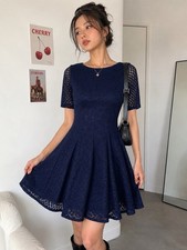 Danny & Nicole Navy Lace Fit & Flare Dress Women’s Size 4P Cottagecore Romantic 